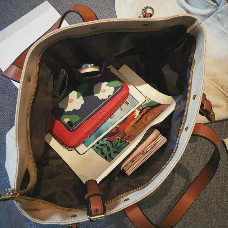 New Korean Edition INS High Capacity Canvas Tote Bag Casual Student One Shoulder Crossbody Handbag