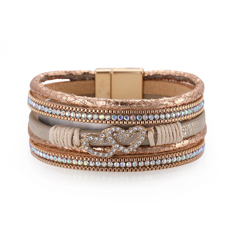 Bohem Kalp Aksesuarları Çok Katmanlı Deri Kadın Bilekliği Klasik Mıknatıslı Tokalı Bilezik