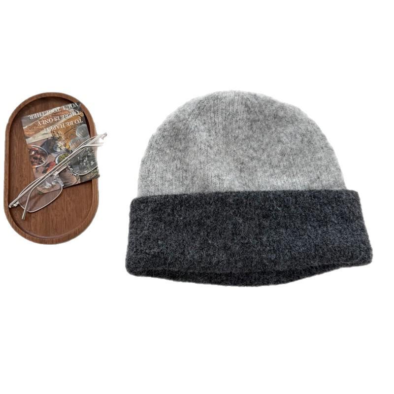 Jesienno-zimowa czapka dzianinowa w blokach kolorystycznych: Styl koreański, Dwuwarstwowy, Ochrona uszu, Wiatroodporny, Zimnoochronny, Wyszczuplający krój do jazdy na rowerze