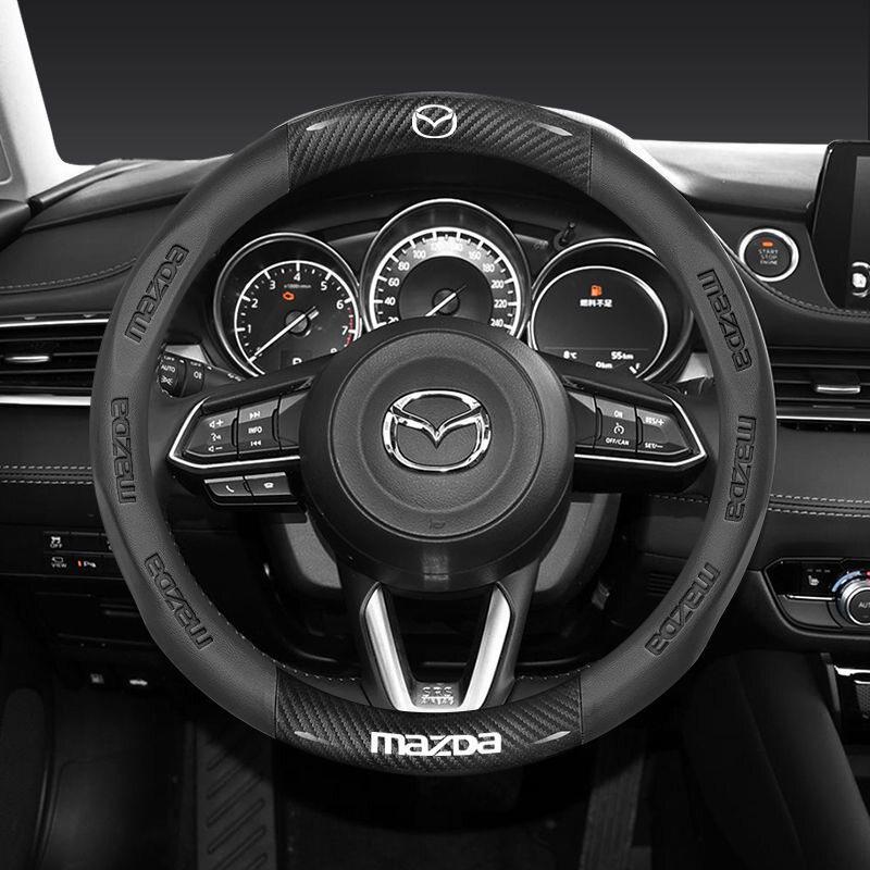 2025 Hot 38CM Carbon Fiber Leather Steering Wheel Cover For Mazda 2 3 CX5 CX30 CX8 CX3 Mazda2 6 5 CX9 BT50 Car Accessories