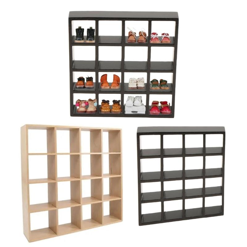 Sturdy Wood Materials Miniature Furniture Display Storage Shelf With 16 Compartments for Easy Dollhouses Organization