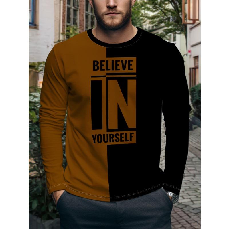 Herren Rundhals Langarm T-Shirt mit Geometrischem Muster Mode Lässig Slim Fit Oberteil für Junge Männer