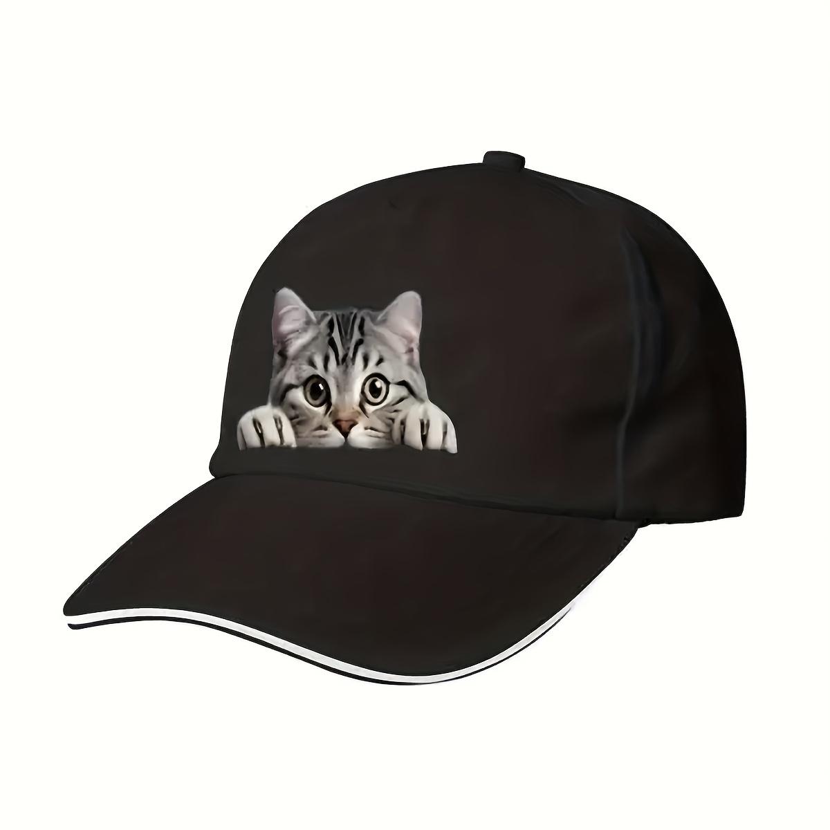 

Cute Peeking Cat Graphic Baseball Cap Polyester Adjustable Casual Summer Sports Hat Unisex Adult One Size