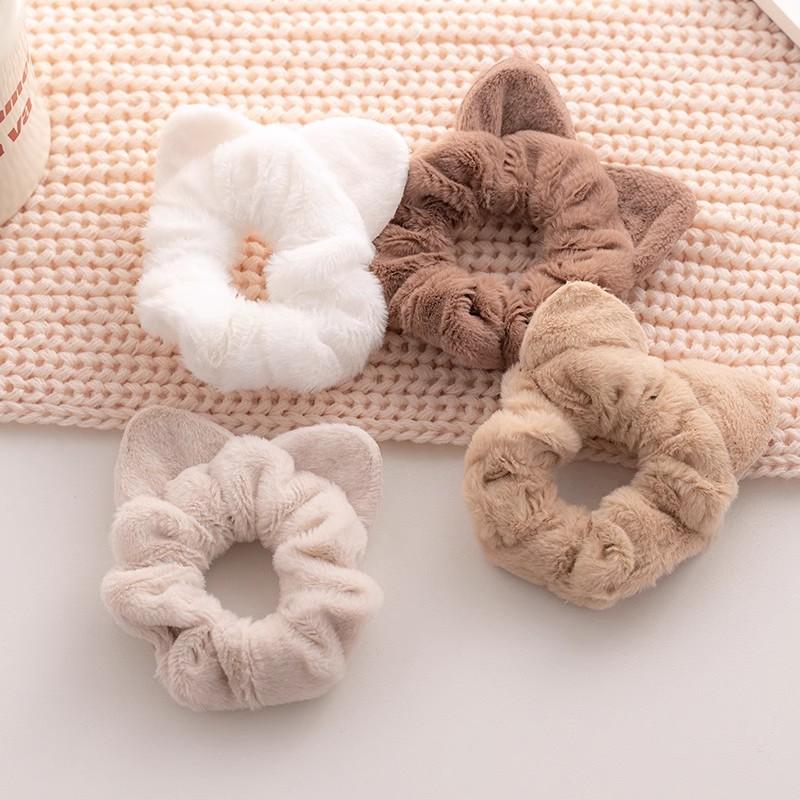 New Korean Cat Ears Plush Hairband for Women Cute Horsetail High Elastic Rubber Band HeadBand Girls Hair Accessories