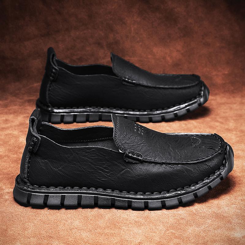Fashion Genuine Leather Men Loafers Slip On Business Casual Leather Shoes Classic Soft Moccasins Breathable Men Flats Soft Driving Shoes