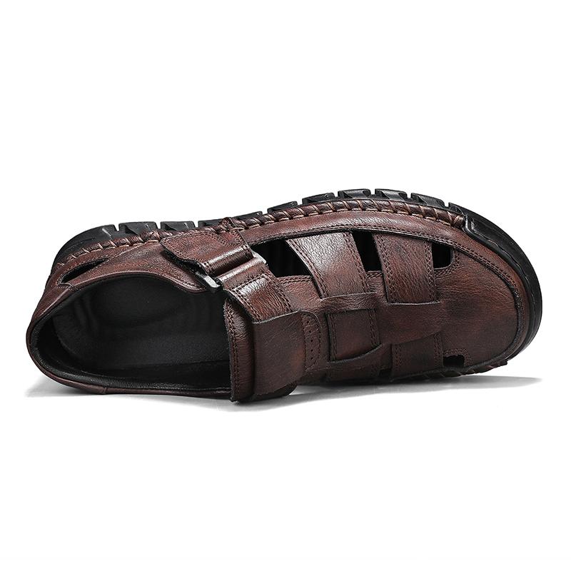 Summer Men's Closed Toe Large Size Genuine Leather Casual Sandals Outdoor Hiking Sandals