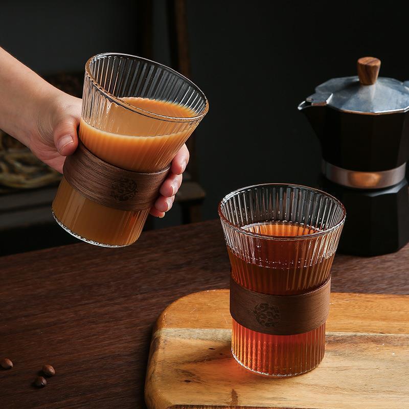 Japanese Ribbed Glass Heat-Resistant Cup - Vertical Stripe Design for Tea, Coffee, Pour-Over, and Water.