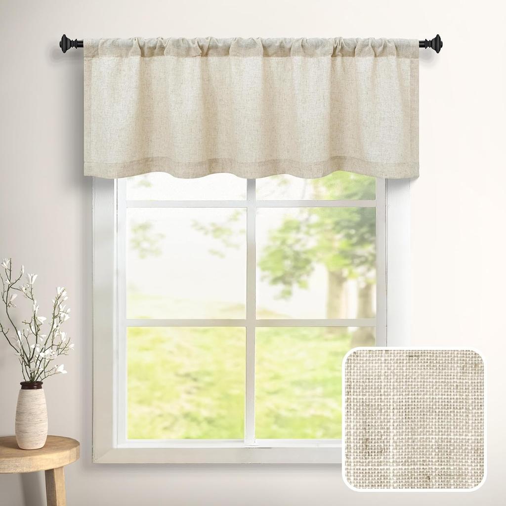 DANCURTON Sage Green Valance for Windows Kitchen Living Room Valance Rod Pocket Boho Farmhouse Country Rustic Bathroom Small Window Treatment Semi