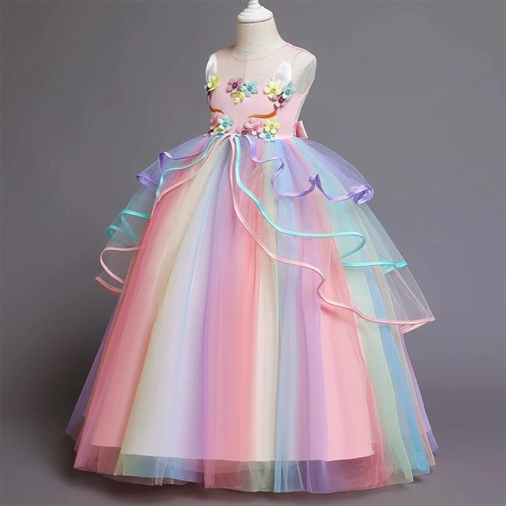 Dress Rainbow Princel Unicorn Girls Halloween Cosplay Costume Princess Party Event Birthday Wedding Photo Shoot Studio Photo Props [Misia Luxury]