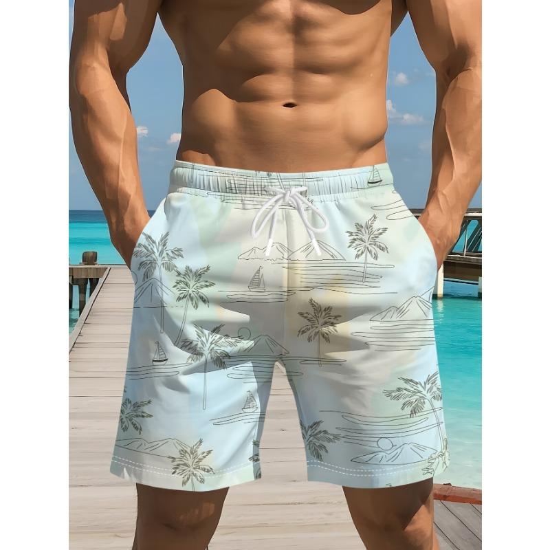 

Large size loose and non-stuffy shorts, light and quick-drying fabric, light blue contrasting line drawing printing M