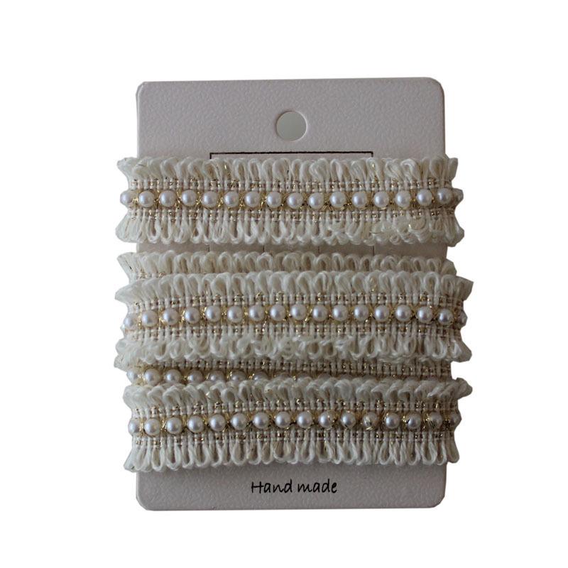 Cottontime Off-White Mesh Ribbon Beads with Pearl Lace Decorative Accessories for Clothing