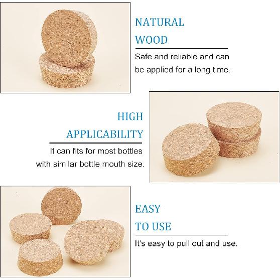 BENECREAT 6Pcs Cork Bottle Stoppers, Tapered BurlyWood Wooden Wine Bottle Cork Stoppers for Wine Beer Bottle Crafts, 2.2inch In Diameter