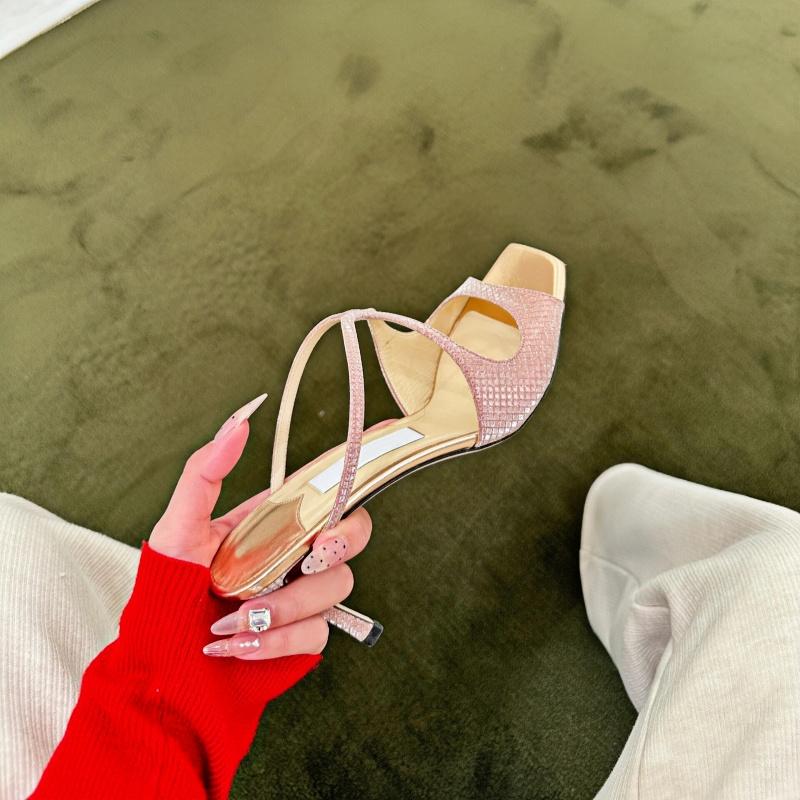 Fashion Slippers Women'S 2025 Summer New Style Patent Leather Thin-Heeled Hollowed-Out Fairy Style One-Shoulder High-Heeled Sandals