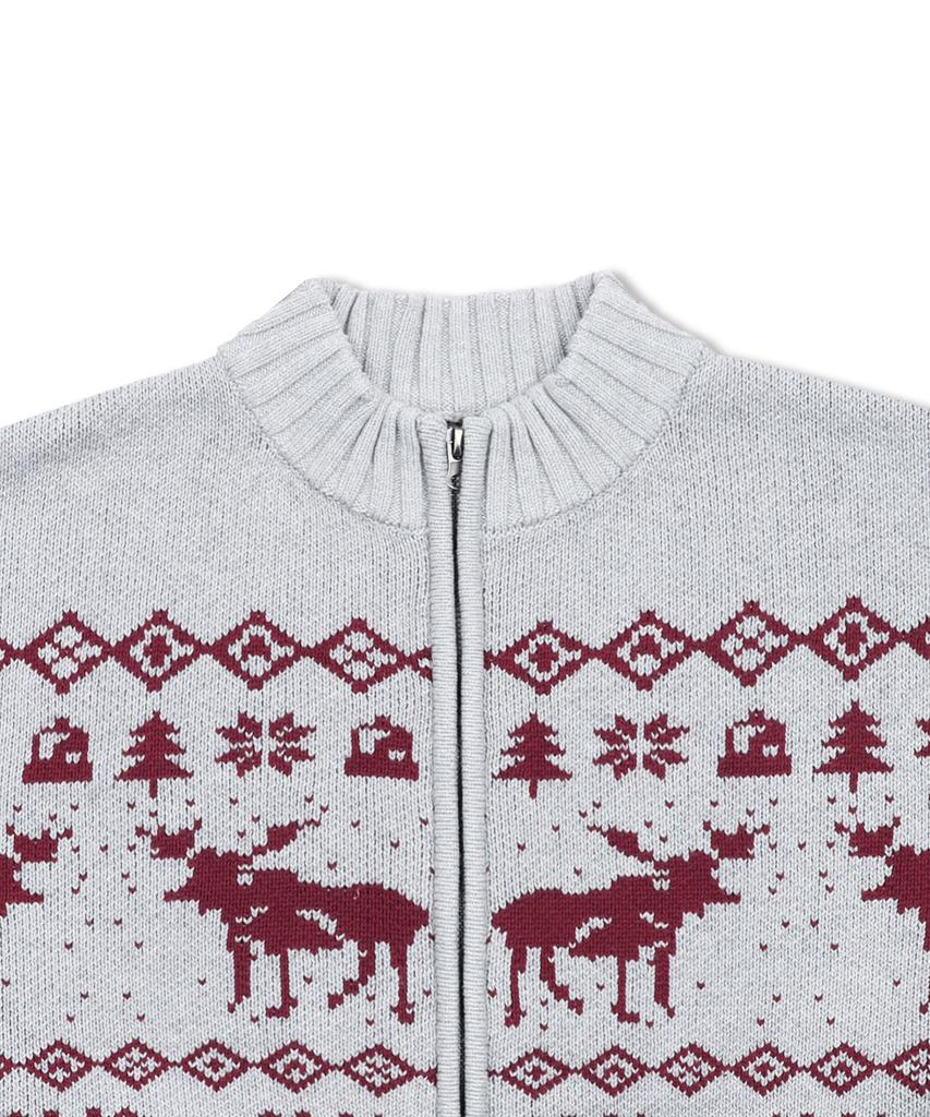 GLACK Gnt071 Kevin Nordic Pattern Knit Zip-Up (Gray)