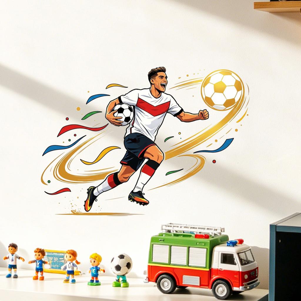 Soccer Player Wall Decal for Kids Bedroom Living Room Home Decoration Removable Vinyl Sticker Sports Theme Wall Art for Playroom