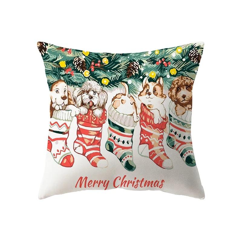 Christmas Theme Santa Claus Print Pattern Cushion Cover For Home Living Room Sofa Decoration Pillow Cover