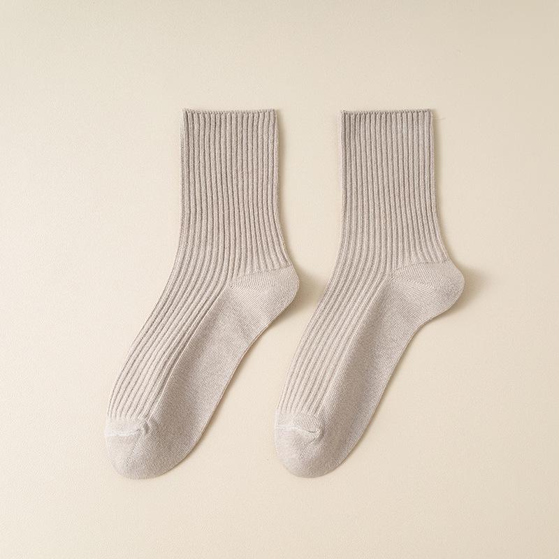 Women's Mid-Calf Cotton Striped Seamless Slouch Socks – Breathable, Casual, and Versatile for Autumn/Winter