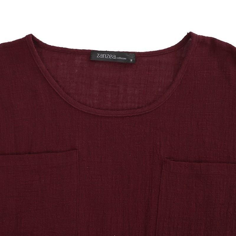 Camicetta da Donna Oversize in Cotone e Lino a Manica Lunga con Vestibilità Casual e Tasche Frontali