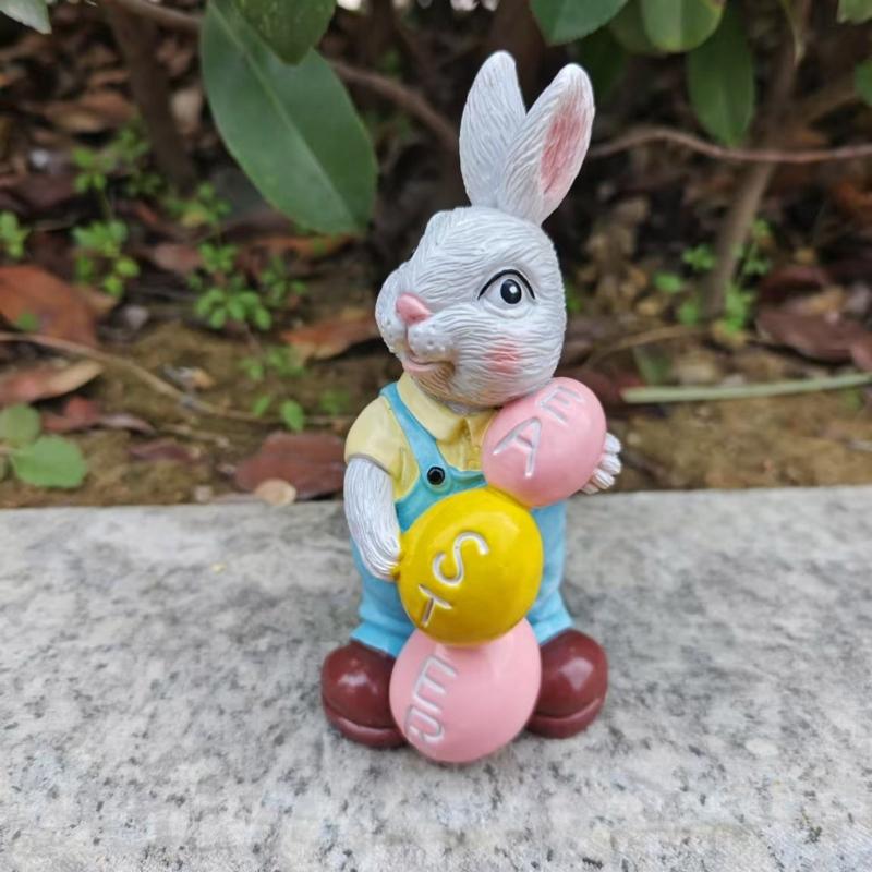 Easters Rabbit Sculpture Colorful Bunnies with Eggs Resins Figurine Statue Ornament for Home and Garden Decoration Gift