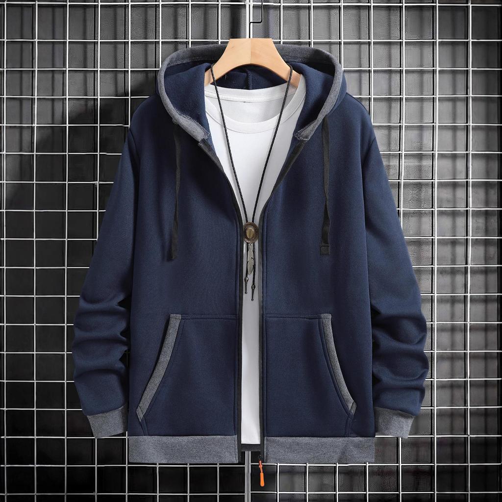 Cardigan con cappuccio e zip da uomo ispessito, capospalla casual, felpa alla moda, autunno inverno, nuovo arrivo, stile transfrontaliero