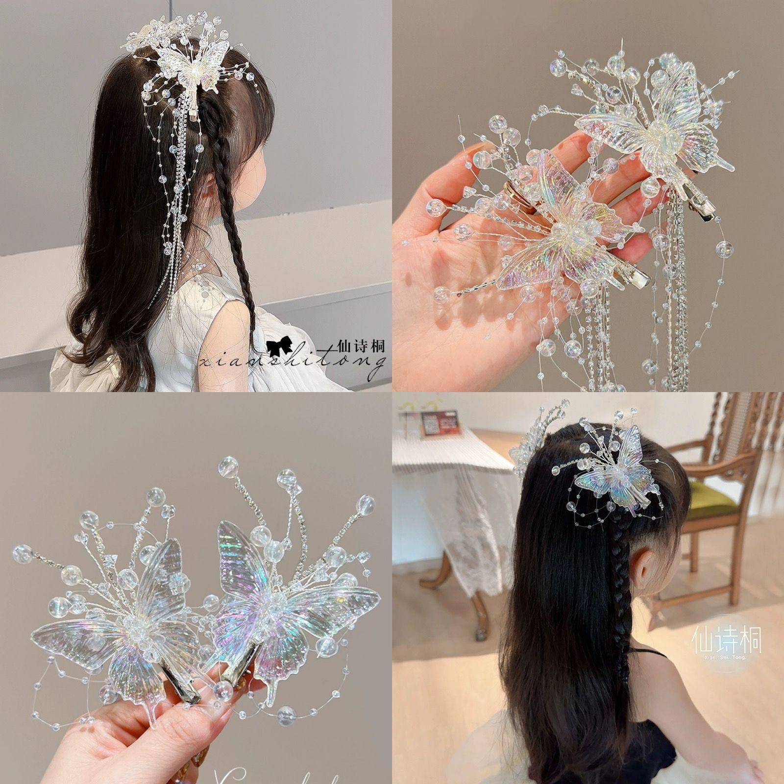 

Аксесуари для волосся з бахромою у вигляді метеликів, старовинна шпилька для волосся Ханфу для дівчинки, дитячий кришталевий принцеси, головний убір на день народження
