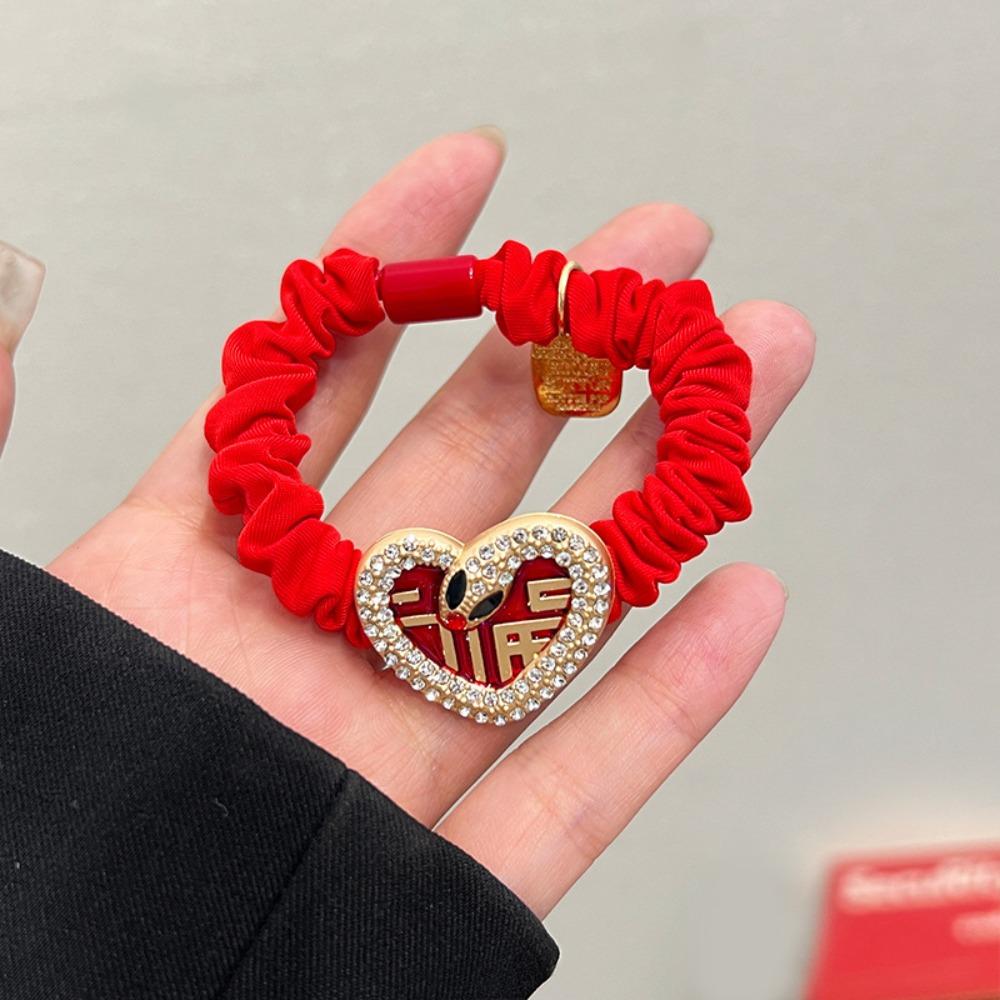 Rhinestone New Year Hair Rope Red Chinese Style Bracelet Elastic Snake Year Hair Ring  Girls