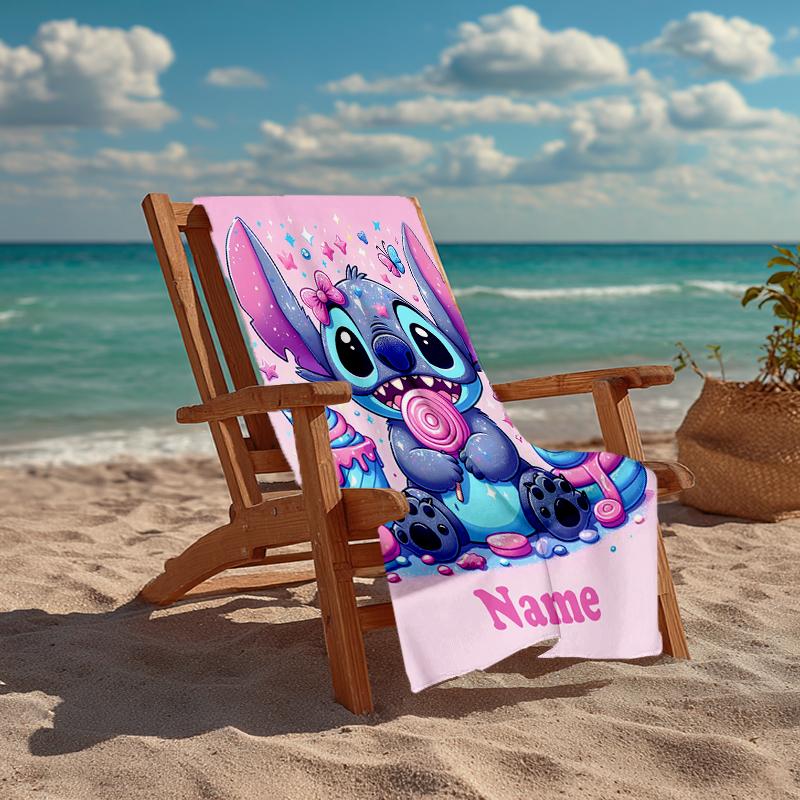 Custom Name Ultra-Soft Beach Towel with Stitch Theme,Ideal for Pool - Camping, Diving - Perfect Travel Essential, Vibrant Beach Towel.