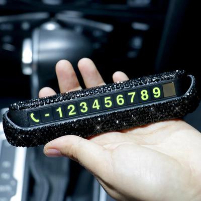 Diamond Crystal Car Temporary Parking Card Telephone Number Plate Magnetic Adsorption Design Bling Car Accessories for Women