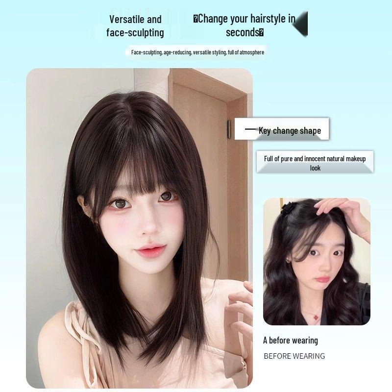 Women's Lolita Bob Wig Inspired by Jang Won-young - Medium Length Comic Bangs, Age-Reducing Style