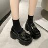 Fashion Women Platform Leather Sneakers 2024 Spring Autumn British Style Chunky Shoes Woman 8CM High Heels Ulzzang