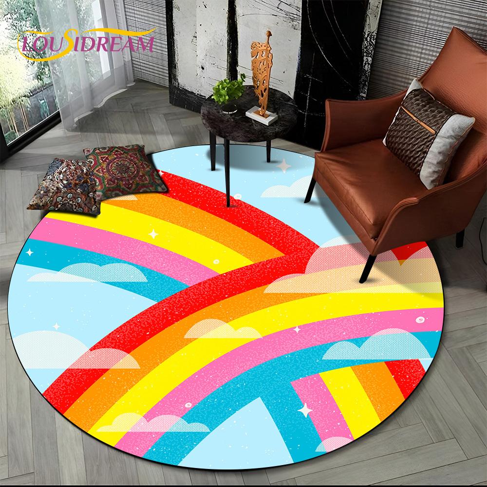 Colour Rainbow 3D Illusion Vision HD Cartoon Round Area Rug,Carpet Rug for Living Room Bedroom Sofa Playroom Decor,Non-slip Gift