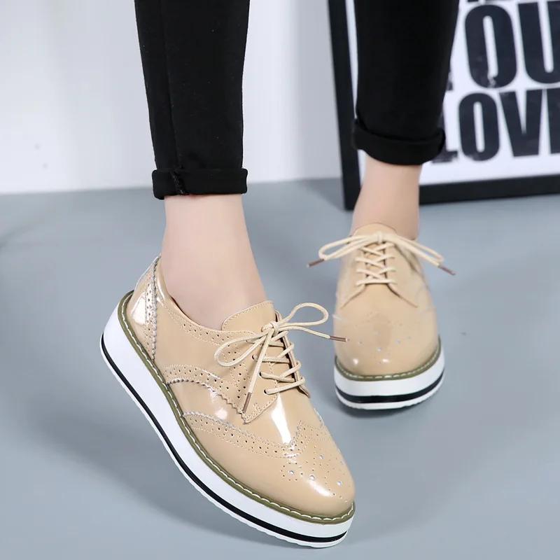 Fashion Women Platform Flats Leather Lace Up Classic Bullock Footwear Female 2025 Spring Autumn Oxford Shoes Plus Size 43 Zapatos Mujer