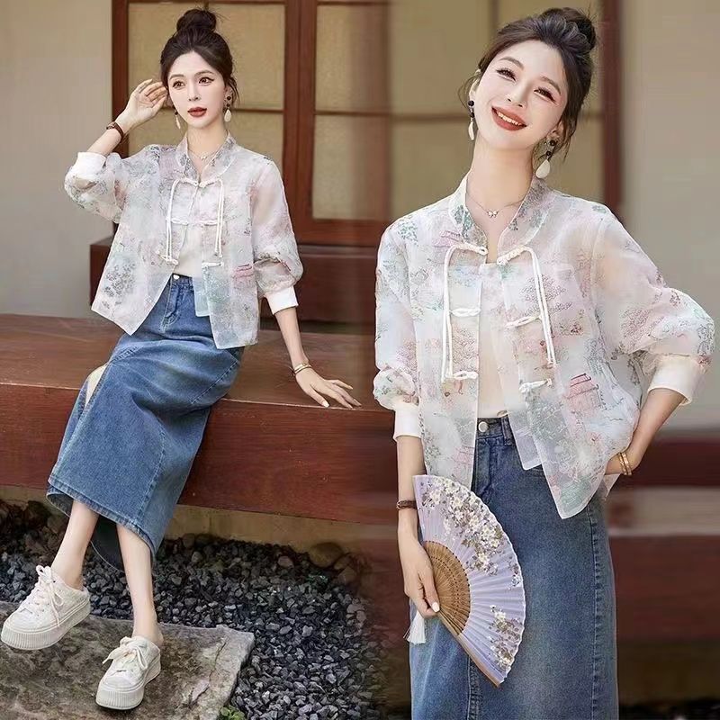 Chinese Style French Embroidery Jacket Short Style Loose Fit Sun Resistant Small Top