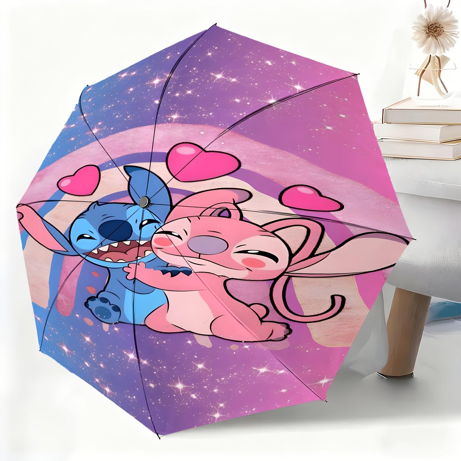 

1pc Disney Stitch Angel Cartoon Automatic Umbrella, All-Occasion Dual-Purpose Umbrella for Rain or Shine, Portable Folding Umb Iron&8K