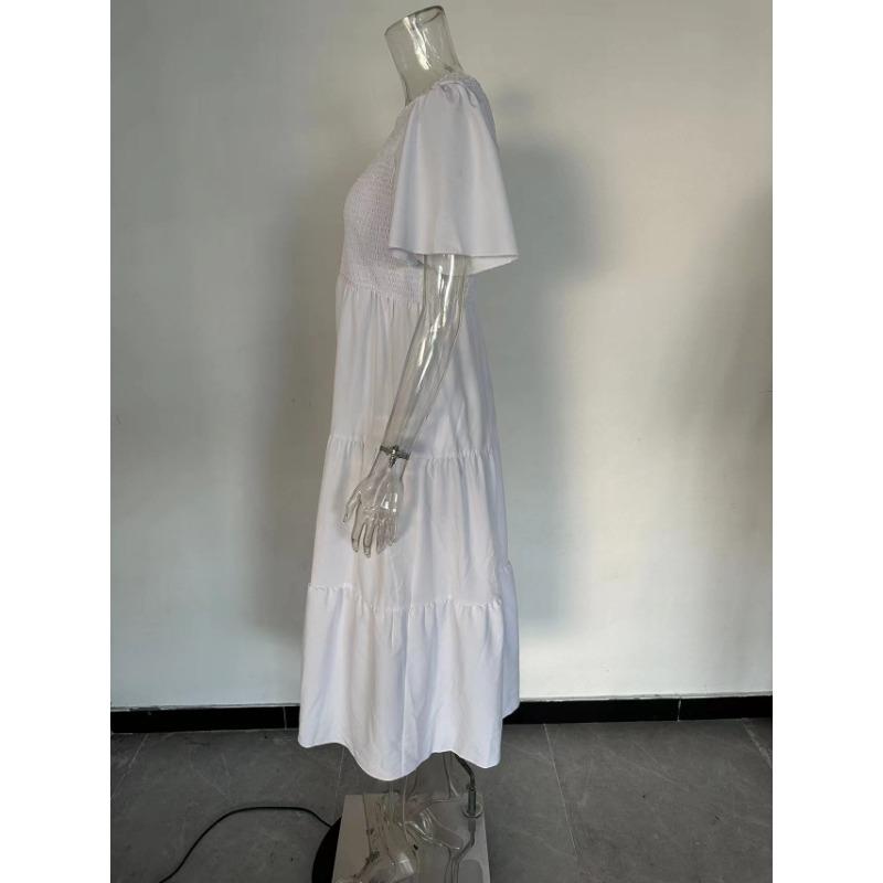 Frühling Sommer Taillenverschlankendes Großes Schwingkleid Damen Vintage Rundhalskleider