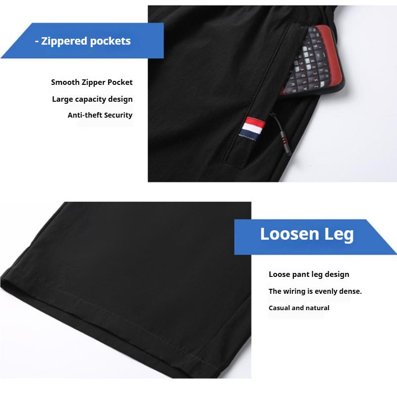 Summer New Cropped Pants Men's Large Size Loose Ice Silk Quick-drying Shorts Sports Beach Pants Mid-length Pants Breathable Pants