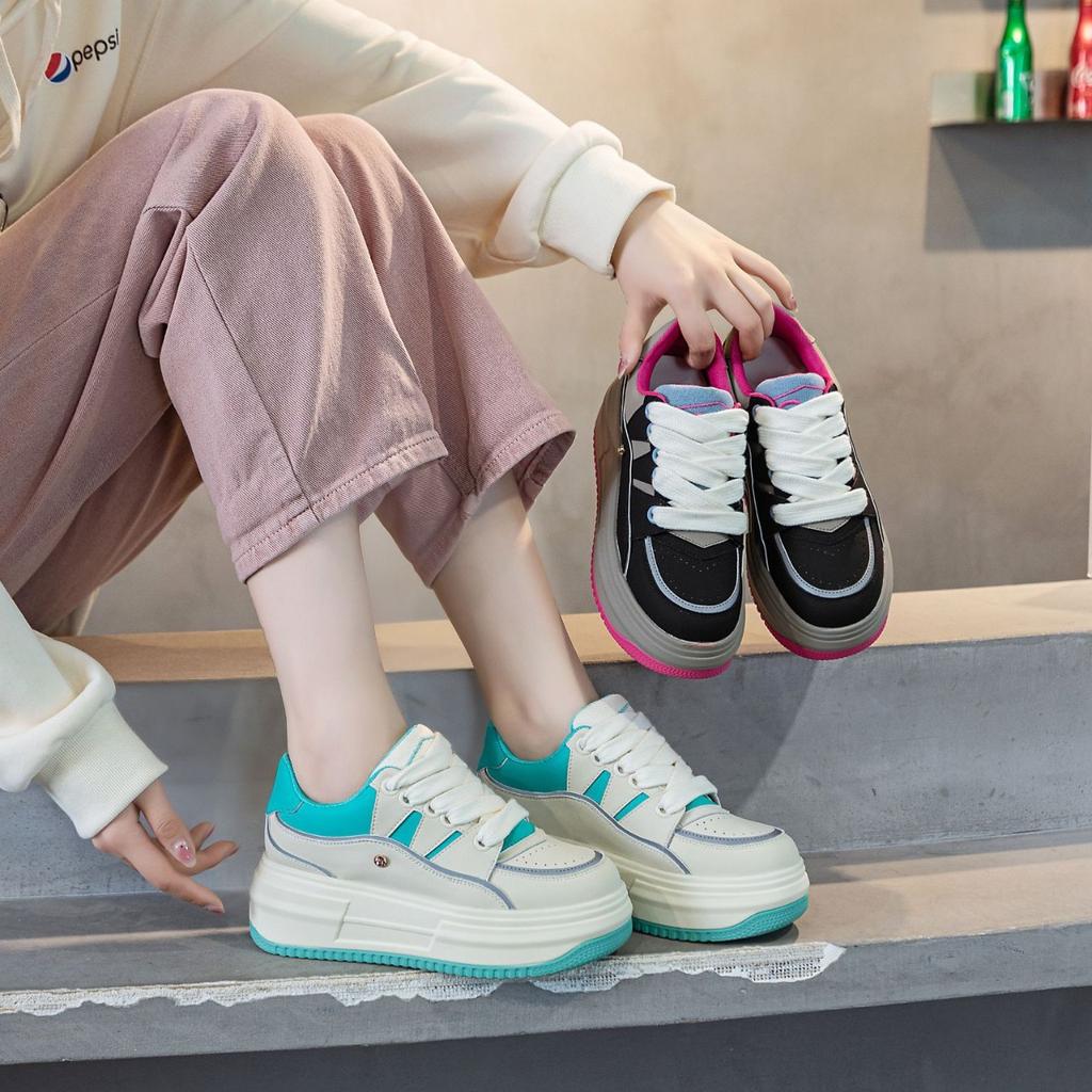 Leather little white shoes women's spring new single shoes versatile platform lace-up casual shoes sports board shoes