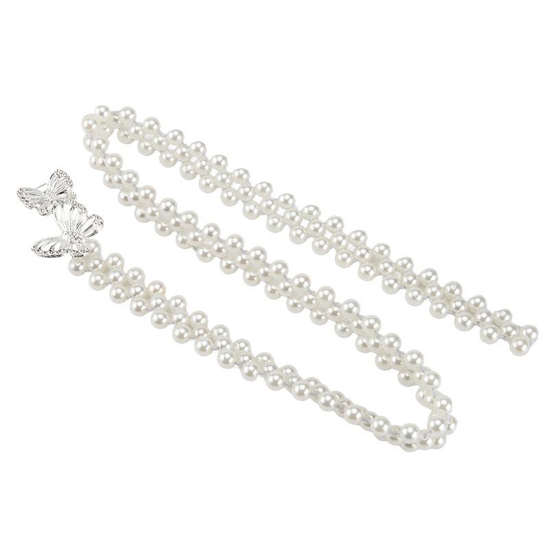 Pearl Waist Chain Women's Double Butterfly Buckle Elastic Elastic Slender Waist Belt Dress Decorative Body Chain Women's Style