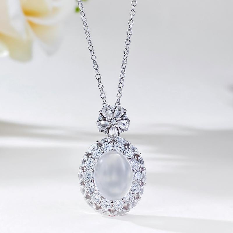 New S925 Silver Elliptical Inlaid Women s Pendant Fashion Light Luxury Exquisite High Quality Wedding Jewelry