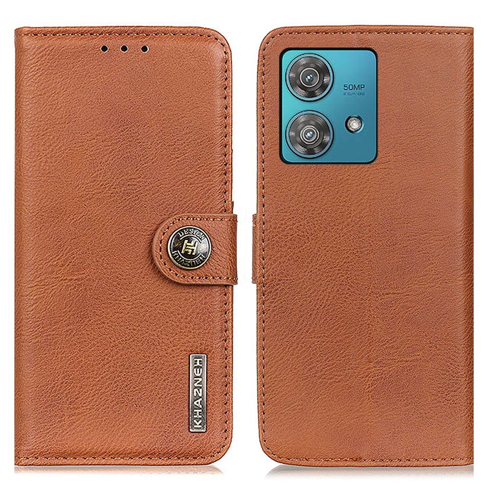 

KHAZNEH For Motorola Edge 40 Neo 5G Case Cowhide Texture Leather Stand Phone Cover Brown