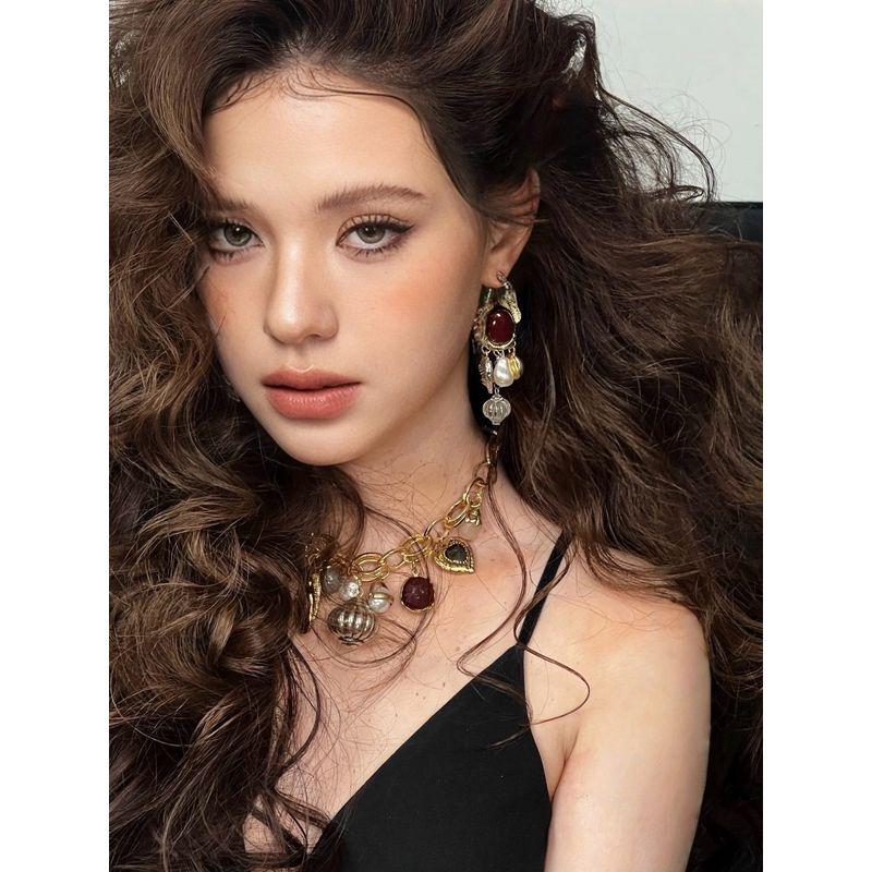 Fashion Palace Style Exaggerated Ankela Hongbao Necklace Ear Stud Female Insect Short Pearl Necklace Vacation Style Earrings