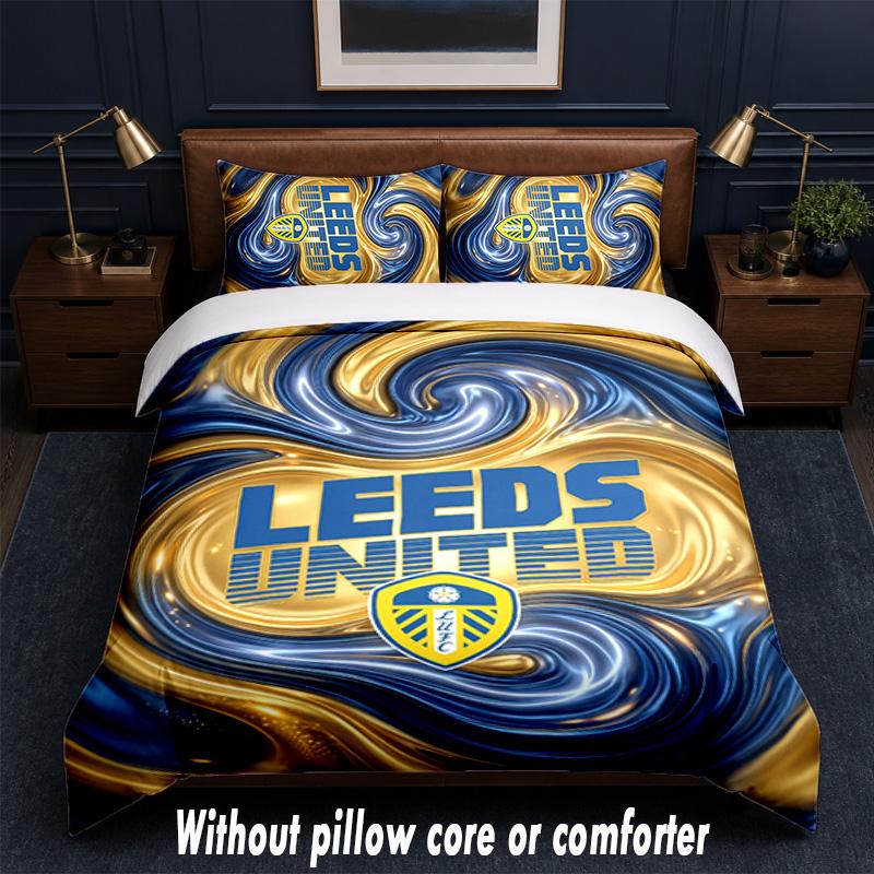Leeds United Football Design Bed Bedding Set 1 Duvet Cover + 2 Pillowcases Soft Breathable Household Bed Linens