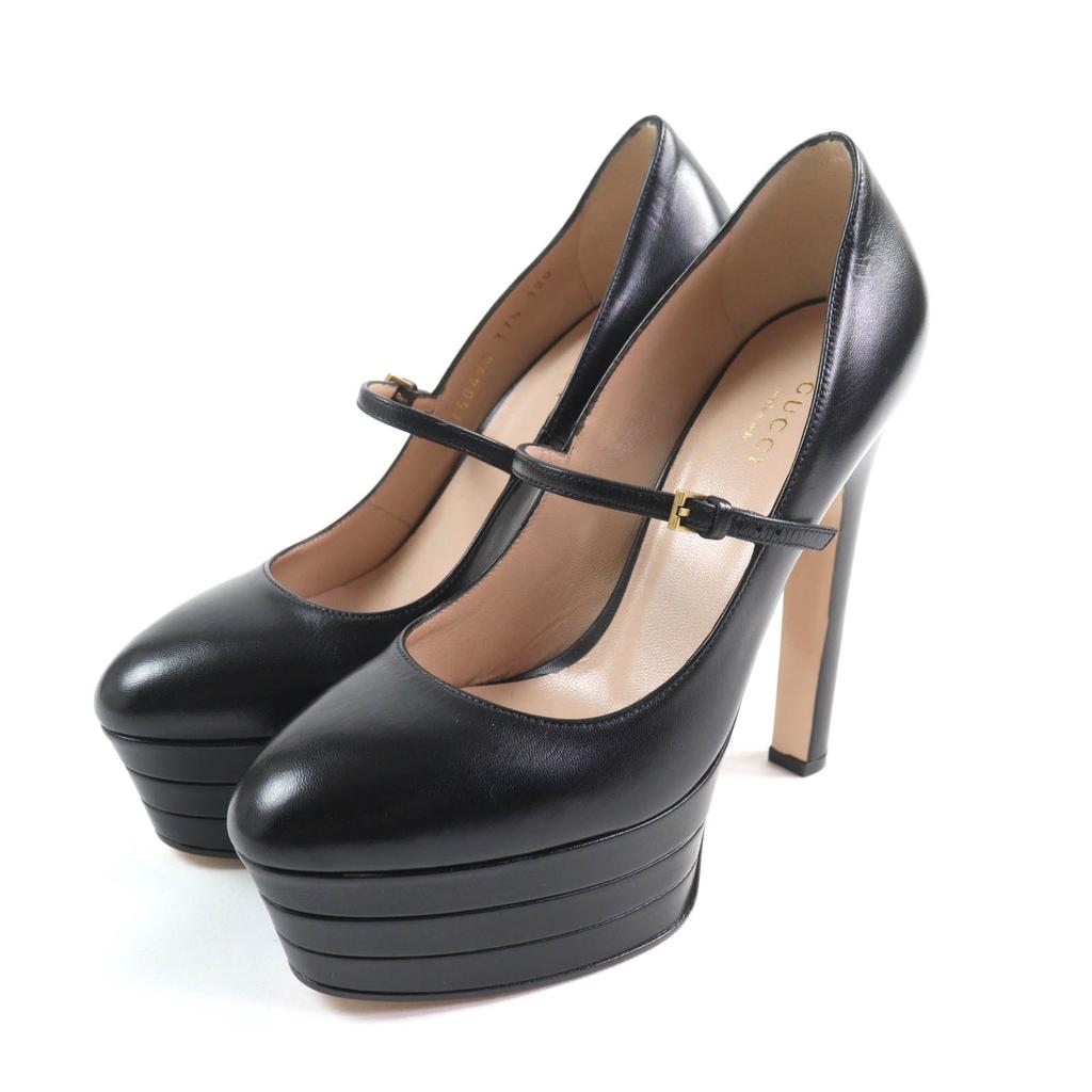 Pristine GUCCI pumps Belt design, almond toe, thick sole black leather Women Used