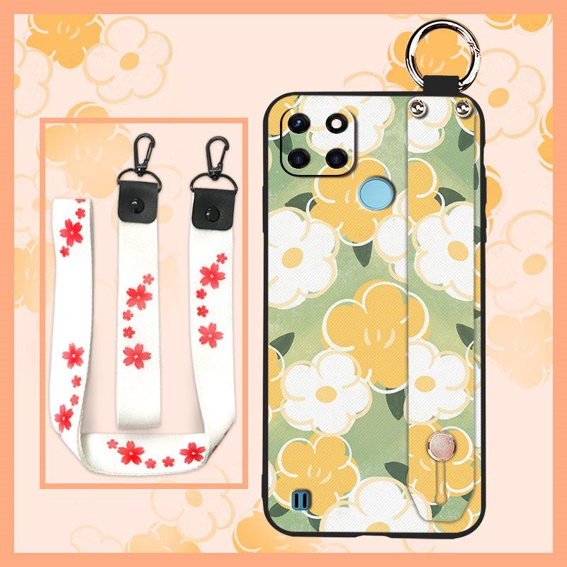 Dirt-resistant Fashion Design Phone Case For OPPO Realme C21Y/C25Y Waterproof Phone Holder Wrist Strap Kickstand Lanyard