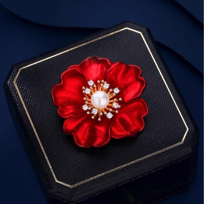 Fashion Red Flower Brooch for Women Female Jewelry Party Wedding Office Decoration Coat Scarf Lapel Pins Gifts