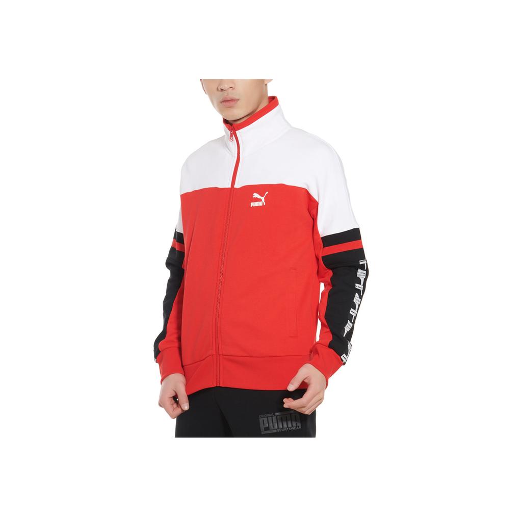 PUMA Color Block Casual Training Long Sleeve Retro Sports Jacket Men jackets Red White 595866-11