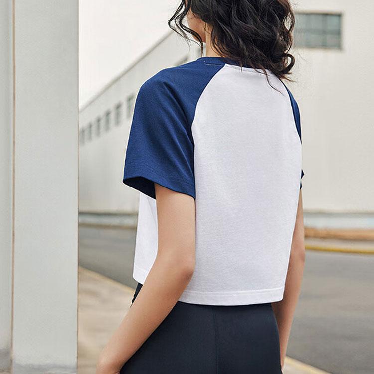 Anta Comfortable Breathable Color Block Round Neck Pullover Short Sleeve T-Shirt Women Tops Pure-White Deep-Navy 962428116-1