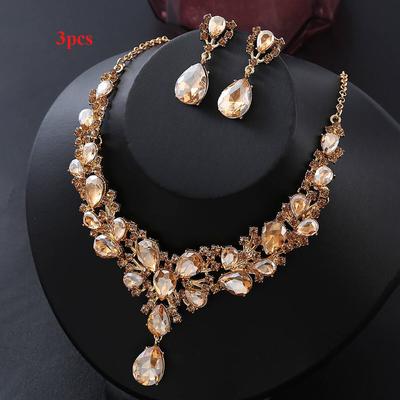 3Pcs Bridal Necklace Earring Set Banquet Party Exaggerated Fashion Women'S Dress Accessories