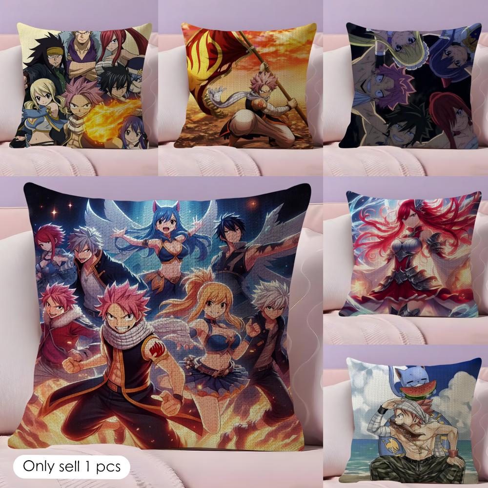 Anime FFAIRY TAIL Cushion Cover Natural Linen Double Sided Print Throw Pillow Case for Sofa Couch Home Decor