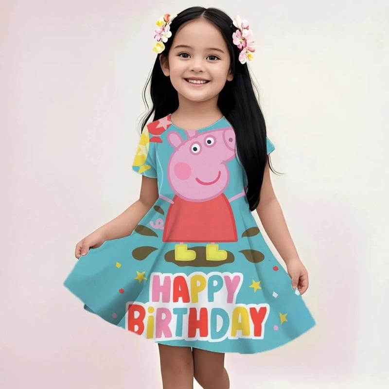 Summer Casual Kids Dress Peppa Pig Cute Cartoon Print Fashion Beach
